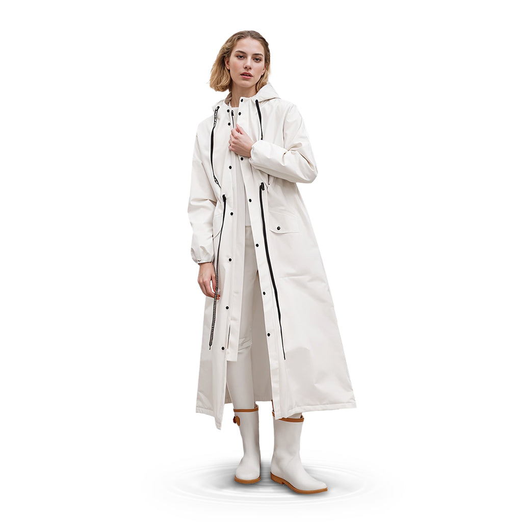 PALAY® Women Rainwear, Women Long Waterproof Raincoat, EVA Hooded Rain Coat for Women with Wide Brim Hood Detachable Clear Face Cover, Zip & Buttons Riding Outdoor Windproof Raincoats (Length 121CM)