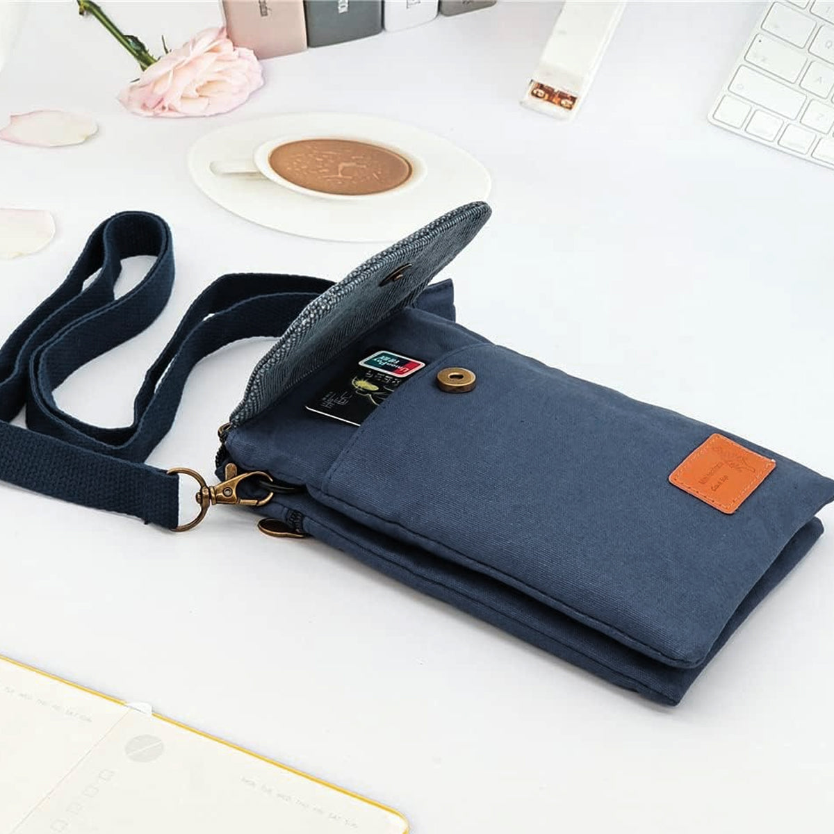 PALAY® Phone Sling Bag Canvas Mini Phone Bag Multi Layer Phone Pouch Fashion Mini Sling Bag Phone Pouch Shoulder Bag Crossbody Phone Bag with Detachable Shoulder Strap