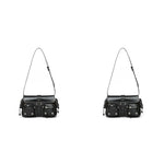 PALAY® Shoulder Bag for Women Black PU Hobo Fashion Dainty Casual Hand Chic Punk Multipocket Zip-up Evening Bag 27x7x16cm 2PCS
