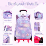 PALAY® School Backpack on 6-Wheel Backpack with Retractable Pull Handle School Backpack Detachable Wheel Stand Design Fashion Travel Backpack School Gift for Kids 6-12 Years Old