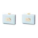 PALAY® Mini Wallet for Women PU Leather Small Card Holder Ladies Purse Hand Clutch Holder with Heart-Shaped Metal Buckle Mothers Day Gift for Mom(Blue) 2 PCS