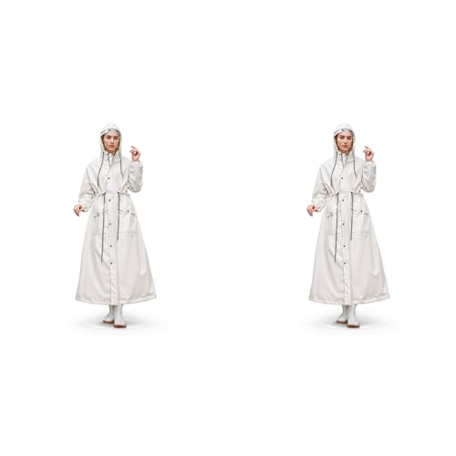 PALAY® Women Rainwear Long Waterproof Raincoat EVA Hooded Coat with Wide Brim Detachable Clear Face Cover Zip Buttons Riding Outdoor Windproof (Length 129CM) 2 PCS