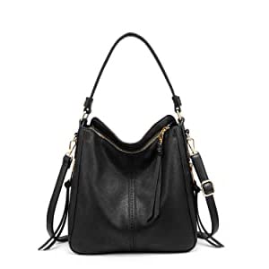 PALAY® Solid Color Handbag for Lady Girl with Fashion Faux Leather Classic Shoulder Crossbody Bags- Black