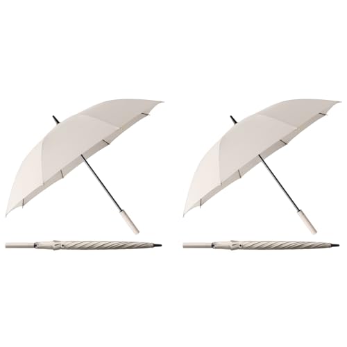 PALAY® Big Umbrella for Men Oxford with Straight Shank Unisex Windproof Rain Sun Protection Large Canopy Reinforced 8 Fiber Ribs Auto One-Touch Open Commute Outdoor Beige 2 PCS