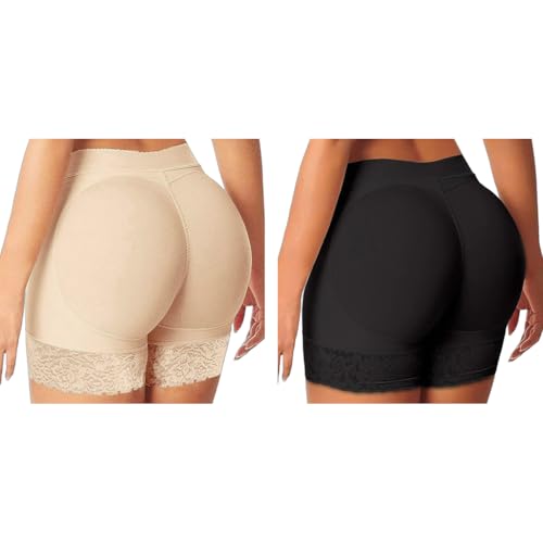 PALAY® Hip Pads for Women Combo, High Waist Invisible Body Shaping Butt Lifter Panty Shorts, Padded Underwear, Enhancer for Slim Look, M, Beige & Black, 2 Pcs for Daily & Special Wear