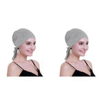 PALAY® Stretchy Head Scarf for Women Pre-tied Wrap Turban Cap Headwear Beanie Chemo Grey 2 PCS
