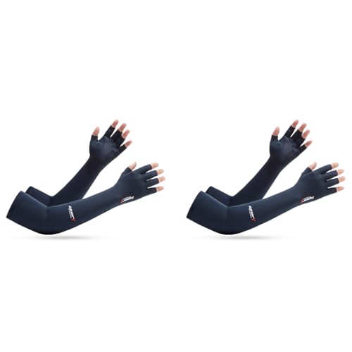 PALAY® Hand Gloves for Sun Protection Bike Riding Non-Slip Touch Screen UV Arm Sleeves Men Women Silk Cooling Breathable for Driving Cycling Blue 2PCS