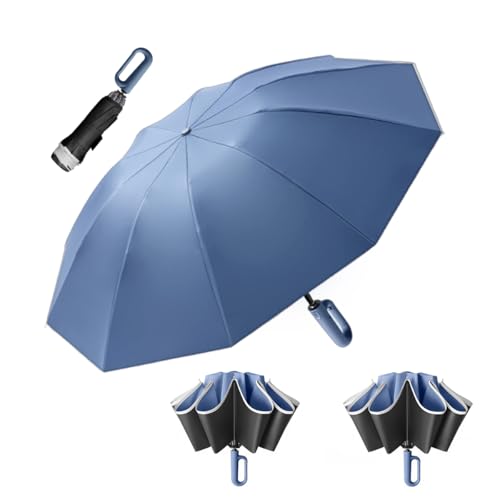 PALAY® UV Umbrella for Men Women with Reflective Strap, Automatic Open/Close, Windproof Reinforced 10 Dual Ribs, Sun Protection Umbrella with Carabiner Handle Design (2Pack)