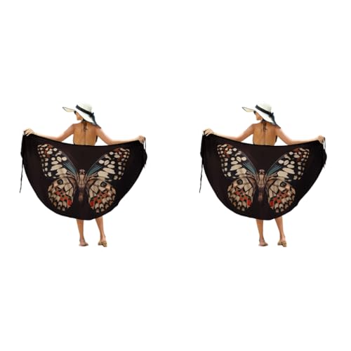 PALAY® Beach Wear Dress for Women Butterfly Print Swimming Suit Waterproof Adjustable Straps Cover Up Sarongs Bikini Set Lightweight Swimsuit Vacation Outfits 2PCS