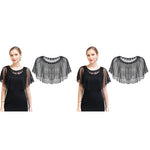 PALAY® Lace Shrugs Shawl for Women Stylish Sheer Cape Cover Up Wraps Black Sequin for Wedding Dress Off Shoulder Strapless Dresses 2PCS