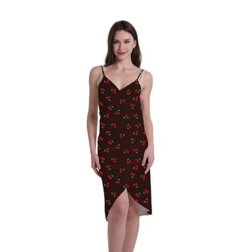 PALAY® Women Beach Wear Bikini Cover Up Fashion Sweet Cherry Print Slim Strap Dress Backless Beach Dresses Swimwear for Women, L