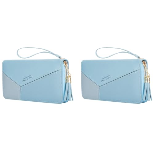 PALAY® Womens Long Wallet Tassel PU Leather Multi Slots Zipper Coin Large Purse 2 PCS