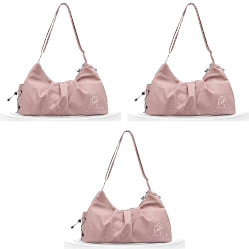 PALAY® Women Gym Bag Fashion Nylon with Shoe Compartment Duffle Travel Shoulder Multifunctional Waterproof Day Pack Adjustable Strap Pink 3 PCS