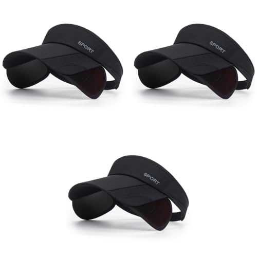 PALAY® Sun Golf Visor Hats for Women Adjustable Retractable Brim Cap Beach Black 3PCS