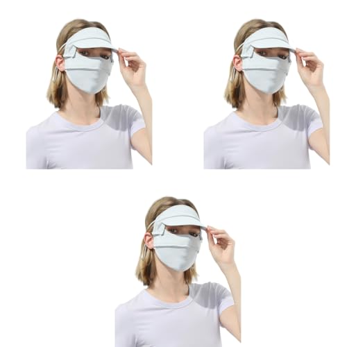 PALAY® Full Face Sun Mask for Women UPF 50 Face Cover with Detachable Brim Reusable Summer Cooling Mask for Cycling Golfing Green Full 3PCS