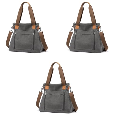 PALAY® Handbag for Women Grey Canvas Shoulder Tote Sling Large Crossbody with Detachable Strap Korean Bag for School Work 3 PCS