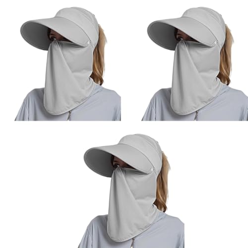 PALAY® Sun Hat for Women with Detachable Face Cover Wide Brim Hats UV Protection Breathable Outdoor Summer Visor Cap Bike Fishing Cycling 2PCS