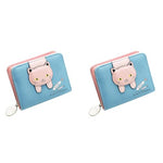 PALAY® Small Wallets for Women Stylish Latest PU Leather Coins Zipper Pocket Purse Girls with Rabbit-Shaped Metal Tassels Pendant Blue 2PCS