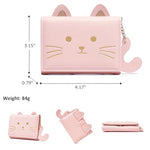 PALAY® Small Wallet for Women Fashion Girls Cute 3D Cat Face Glitter Ears Wallet with Tail Tri-Folded Wallet ID Card Case with Zipper Pocket