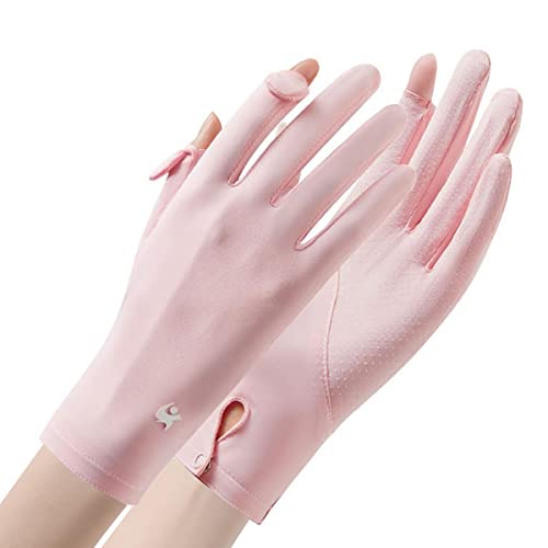 PALAY® Spandex Uv Sun Protection Gloves Women Non-Slip Touch Screen Gloves, Summer Ice Silk Cool Gloves, Outdoor Breathable Sun Gloves For Cycling Fishing - Pink