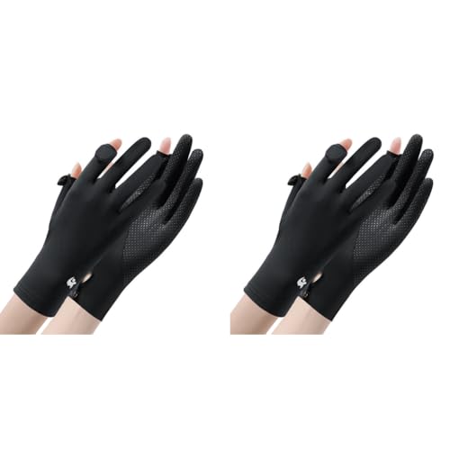 PALAY® Sun Protection Gloves for Women Non-Slip Touch Screen Breathable Silk Cooling Outdoor Full Finger Gloves for Cycling Driving Fishing Black Snap Button Closure X2