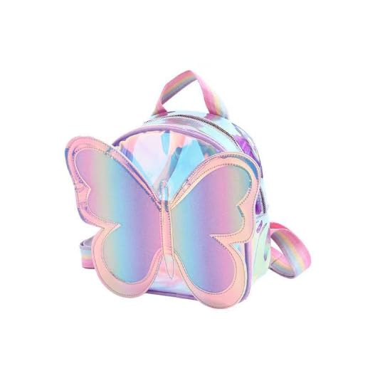 PALAY® Mini Butterfly Backpack with Iridescent Rainbow Finish, Holographic Butterfly Appliqué, Pastel Rainbow Straps Cute Small Zipper Backpack for Kids, Outings, Gifting, 23x28x10cm