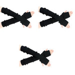 PALAY® Arm Warmers for Women Long Fingerless Gloves Winter Knitted Y2K Arm Sleeves for Teen Girls Fashion Half Finger Hand Wrist Warmer Daily Party Hip Hop Black 3PCS