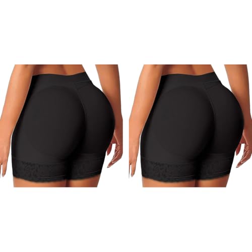 PALAY® Padded Underwear Women Butt Lifter Seamless Booty Pads Panties Enhancer Lace Boyshorts Shapewear XL 2PCS Black