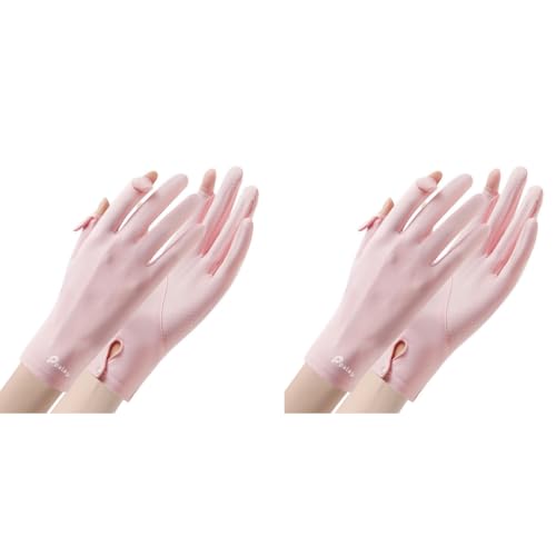 PALAY® Spandex UV Sun Protection Gloves Women Non-Slip Touch Screen Summer Ice Silk Cool Outdoor Breathable for Cycling Fishing Pink 2PCS