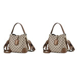 PALAY® PU Bucket Bag for Women Fashion Check Pattern Crossbody with Detachable Shoulder Belt Daily Versatile 2 PCS