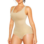 PALAY® Body Shaper for Women Waist Trainer Bodysuit Tummy Control Shapewear Seamless Round Neck Tank Top Bodysuit, Beige, M-L