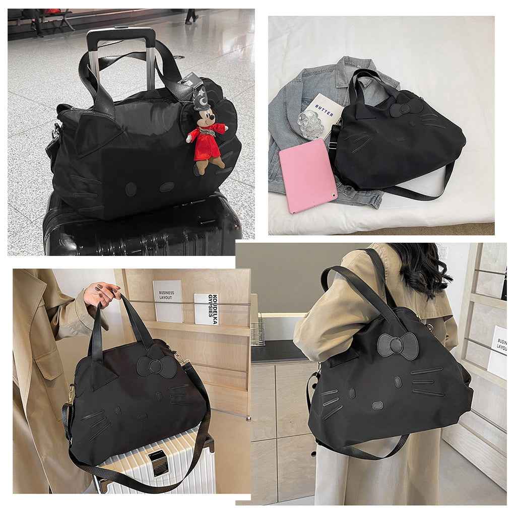 PALAY® Kitty Shoulder Tote Bag for Girls Women Oxford Cloth Crossbody Bag Travel Shoulder Bag Fitness Bag Carry-on Day Bag Duffel Bag with Detachable Shoulder Strap