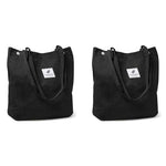 PALAY® Tote Bag Corduroy Large Hand For Women Shopping Grocery Shoulder Commuting Black 2PCS