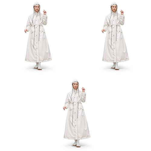 PALAY® Women Rainwear Long Waterproof Raincoat EVA Hooded Coat with Wide Brim Detachable Clear Face Cover Zip Buttons Riding Outdoor Windproof (Length 129CM) 3 PCS