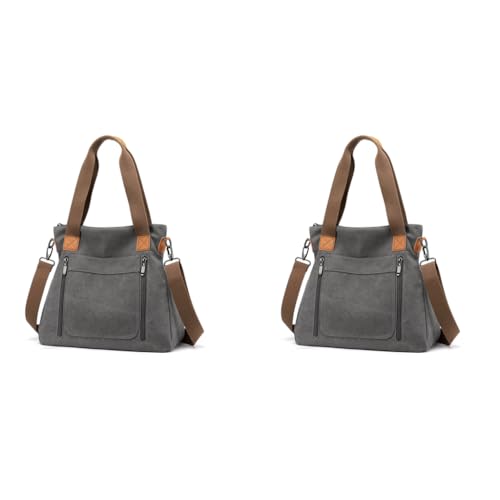 PALAY® Handbag for Women Grey Canvas Shoulder Tote Sling Large Crossbody with Detachable Strap Korean for School Work 2 PCS