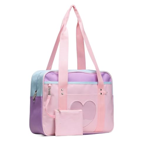 PALAY® Girls Book Bag Handbag with Coin Pouch Travel Book Bag for Schoolgirls Book Shoulder Bag Tote Bag Pink Double Layer Zipper Book Bag School Gift Daily Item Handbag for Young Girls