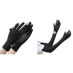 PALAY® Sun Protection Gloves & UV Arm Sleeves Combo for Women, Breathable Silk, Non-Slip, Touch Screen, Cooling, Full Finger & Open Tip, Outdoor Driving, Cycling, Gardening – Black