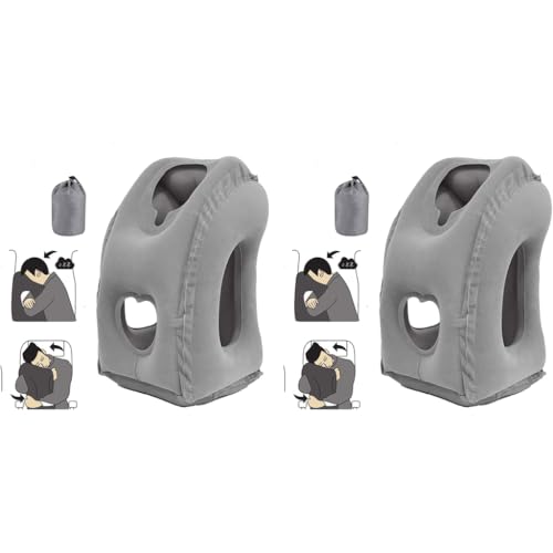 PALAY® Inflatable Travel Pillow Neck Air for Sleeping Support Head Chin Lumbar Avoid Shoulder Pain Comfortable Airplane Car Polyvinyl Chloride Grey 2 PCS