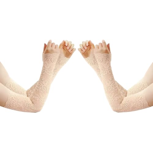 PALAY® 2pcs Arm Sleeves for Women Girls, Floral Lace Cooling Arm Sleeve, UV Protection Hand Cover Arm Sleeves for Daily Wear, Bike, Cycle, Sport - Elastic & Breathable (1 Pair, Flesh Color)