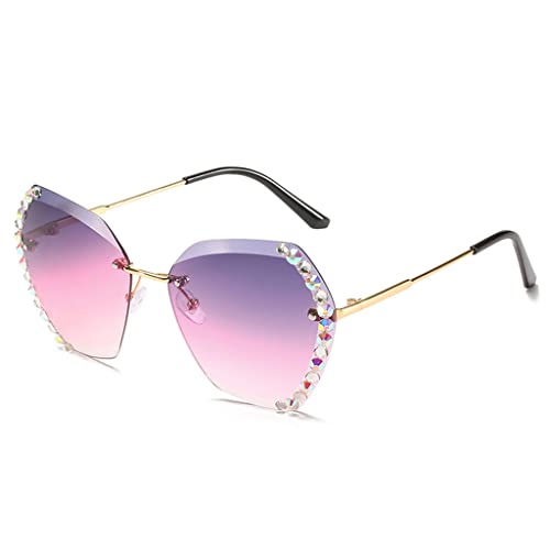 PALAY® Sunglasses for Women Stylish with Storage Case Cleaning Wipe Unique Cool Frameless Dragonfly Wing Shaped Sunglasses (Yellow and Pink)