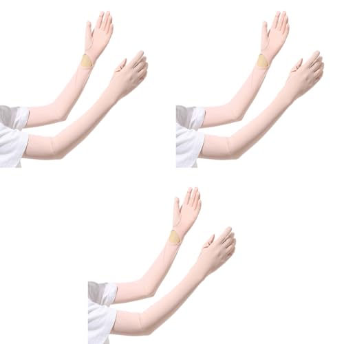 PALAY® Hand Gloves for Sun Protection with Arm Sleeves for Women, Ice Silk Cooling Sun Protection Gloves Women Non Slip Summer Outdoor UV Arm Sleeves for Bike Riding - Pink, Wrist Opening - 3 Pairs