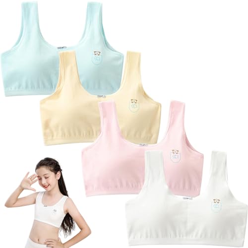 PALAY® 4Pack Training Bras for Teen Girls 8-12 Seamless Cotton Bralettes Sports Vest Girls Sports Bra, M