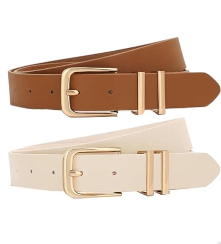 PALAY® Belt for Women Jeans, Beige Brown Belt for Women Dresses, Fashion Slim Ladies PU Leather Woman Belts, Pin-and-tuck Closure