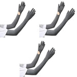 PALAY® Hand Gloves for Sun Protection with Arm Sleeves for Women, Nylon Ice Silk Sun Protection Gloves Women Cooling UV Hand Cover Arm Sleeves for Bike Riding - Grey, Open Finger Tip & Anti-slip 3 PCS