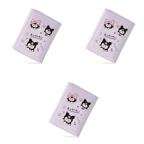 PALAY® Girls Wallet Kawaii Sanrio Purse Cartoon Kuromi Card Bag Coin Purple Trio-fold Cash Gift Birthday 3PCS