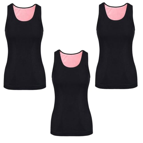 PALAY® Women's Thermal Underwear Tops Fleece Cami Underwear Tops Soft Sleeveless Undershirt Warm Base Layer Vest, Black 3 PCS