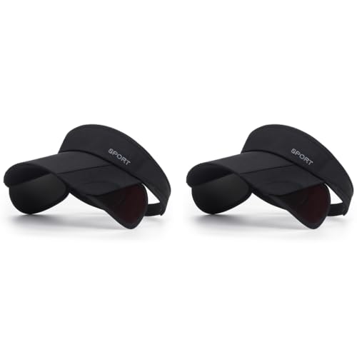 PALAY® Sun Golf Visor Hats for Women Adjustable Retractable Brim Cap Beach Black 2PCS