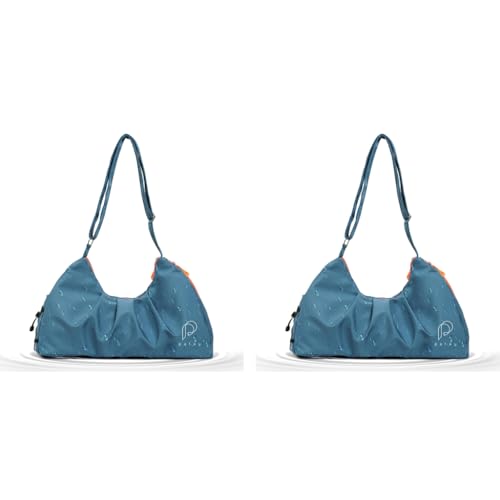 PALAY® Gym Bag Fashion Nylon with Shoe Compartment Lightweight Duffle Shoulder Travel Waterproof Day Pack Adjustable Strap Blue 2 PCS