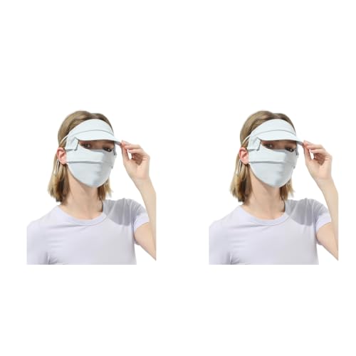 PALAY® Full Face Sun Mask for Women UPF 50 Face Cover with Detachable Brim Reusable Summer Cooling for Cycling Golfing Green Full 2PCS