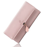 SANNIDHI® Women's PU Leather Long Wallet with Leaf Pendant Card Holders Phone Pocket Girls Zipper Coin Purse (Pink)